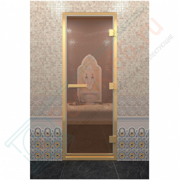 Стеклянная дверь для хамама в золотом профиле, бронза 190х70 (по коробке) (DoorWood) в Нижнем Новгороде