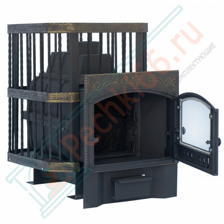 Чугунная печь для бани Сибирь-24, с каминной топочной дверцей (НМК)