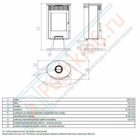 Печь-камин Tartu 5 поворотная с верхней плитой - бразильский песчаник (ABX)