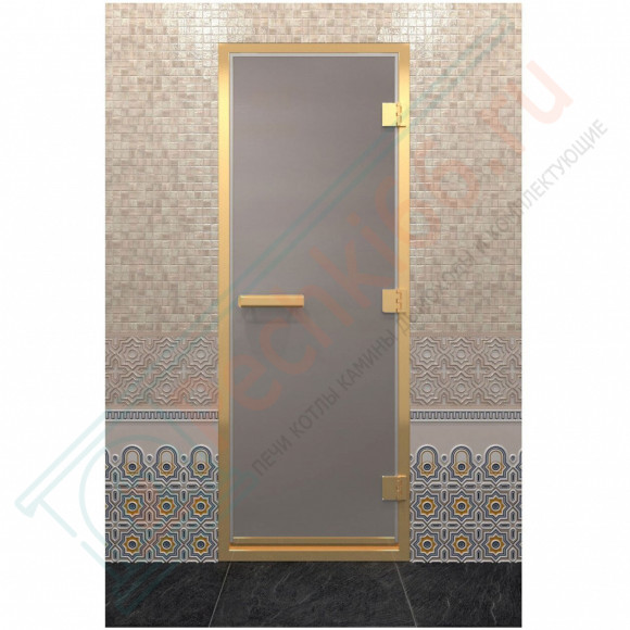 Стеклянная дверь для хамама в золотом профиле, сатин 190х70 (по коробке) (DoorWood) в Нижнем Новгороде