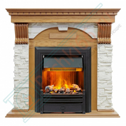Электрокаминокомплект Dublin - Дуб / Сланец белый с очагом Brookline Black