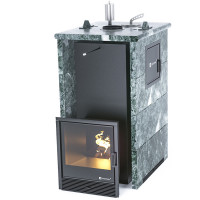 Печь для бани Геленджик-М2 в трёхстороннем кожухе из змеевика (ИзиСтим)
