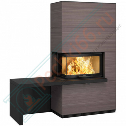 Печь-камин i41S песчаник, стекло слева, черная полка и скамья - гранит (Contura)