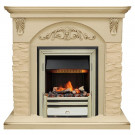 Каминокомплект Bern Сланец крупный бежевый / Алебастр темная патина с очагом Cavendish