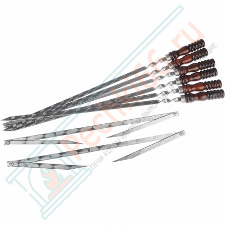 Набор шампуров в чехле L=40 см, с деревянной ручкой, + таганок, 6 шт