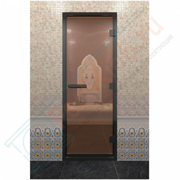 Дверь для хамама в черном профиле, бронза 2000x700 мм (DoorWood)