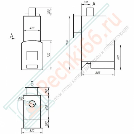 Печь для русской бани № 06-МП 03 под обкладку, с парогенератором (Тройка) до 36 м3