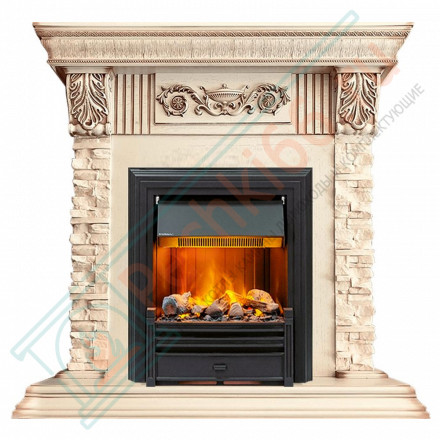 Электрокаминокомплект Luxemburg (каменный) - Сланец/Cлоновая кость с патиной с очагом Brookline Black