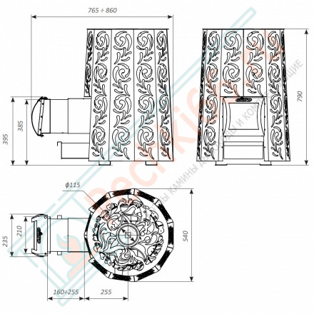 Дровяная банная печь Grill'D Violet Steel Romb Long (Камень колотый 100 кг)